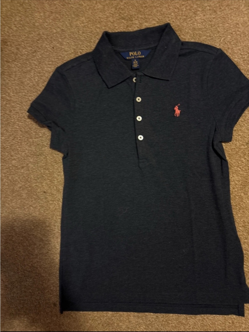 Polo by Ralph Lauren Navy Polo with Pink Pony Embroidery